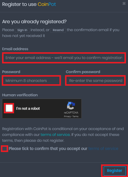 Rejestracja w CoinPot